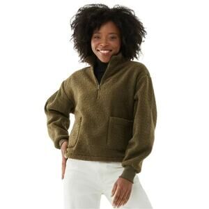 Free Assembly Women's Half Zip Faux Sherpa Sweatshirt - M